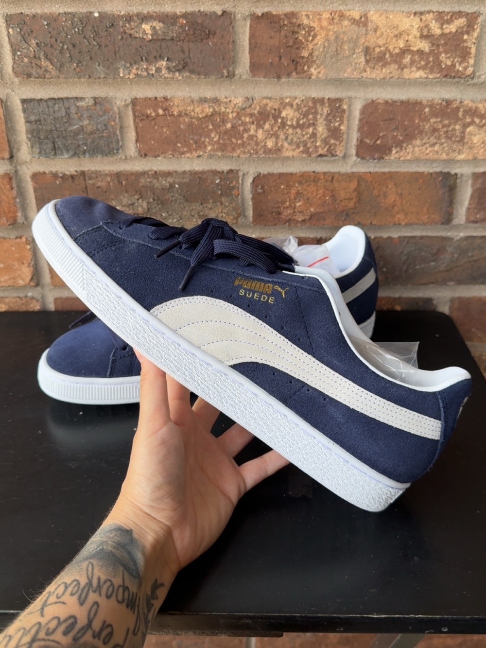 Puma Navy Suede Low-Top Sneakers with White Formstrip